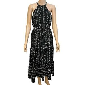 BCBGeneration Floral Maxi Dress XS Halter Neck Tiered A-line Boho Casual Crepe